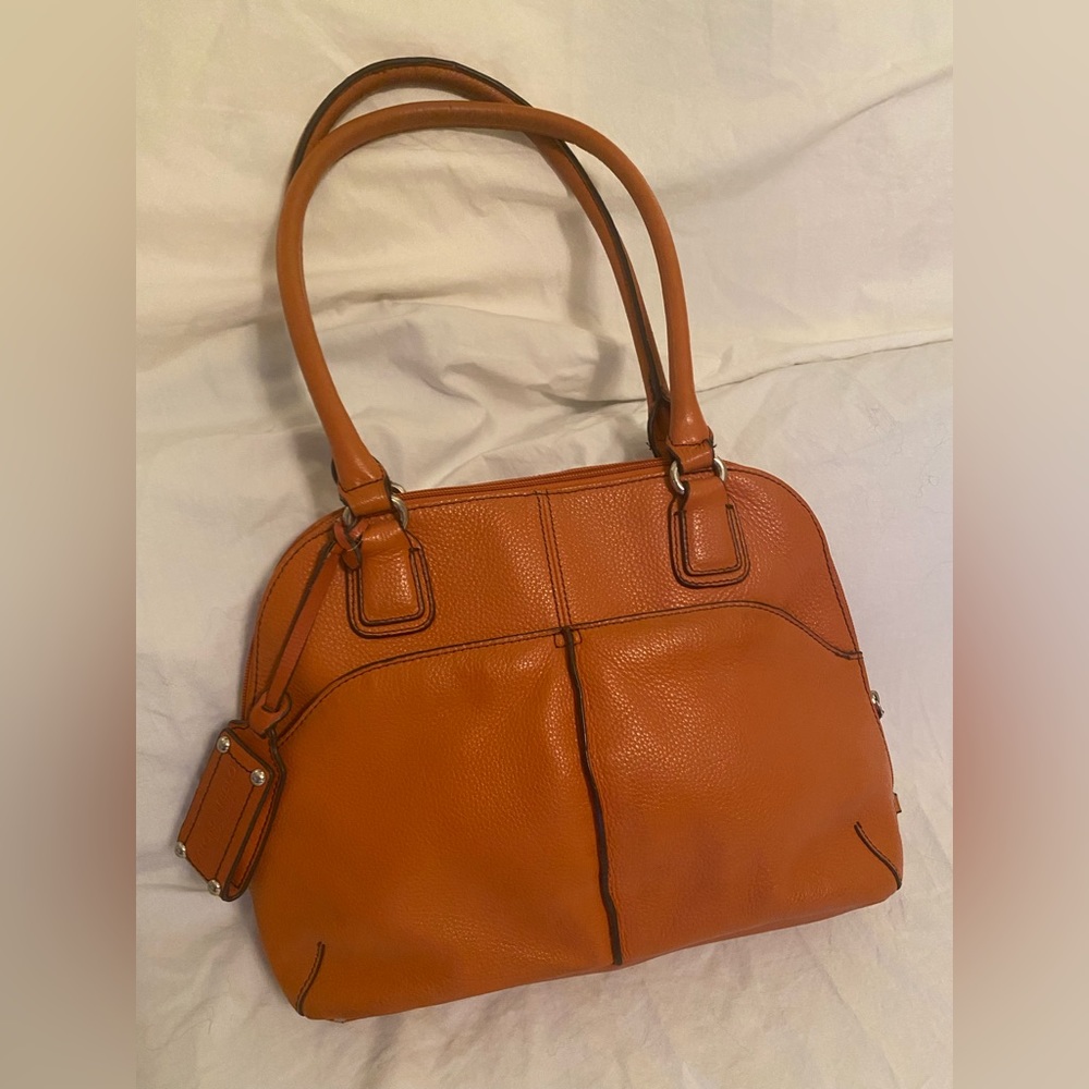 Tignanelllo Pebble Leather Organizer Tote Orange